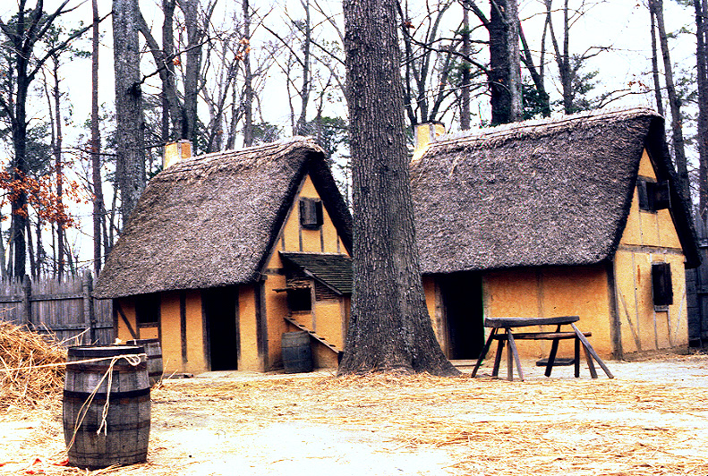Reconstructed houses at Jamestown, VA